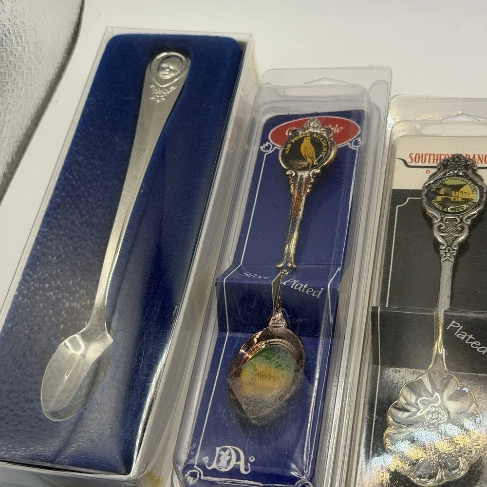 Mixed Brand Souvenir Spoon Lot 9 OS Silver Silverplate Vintage Travel NIB